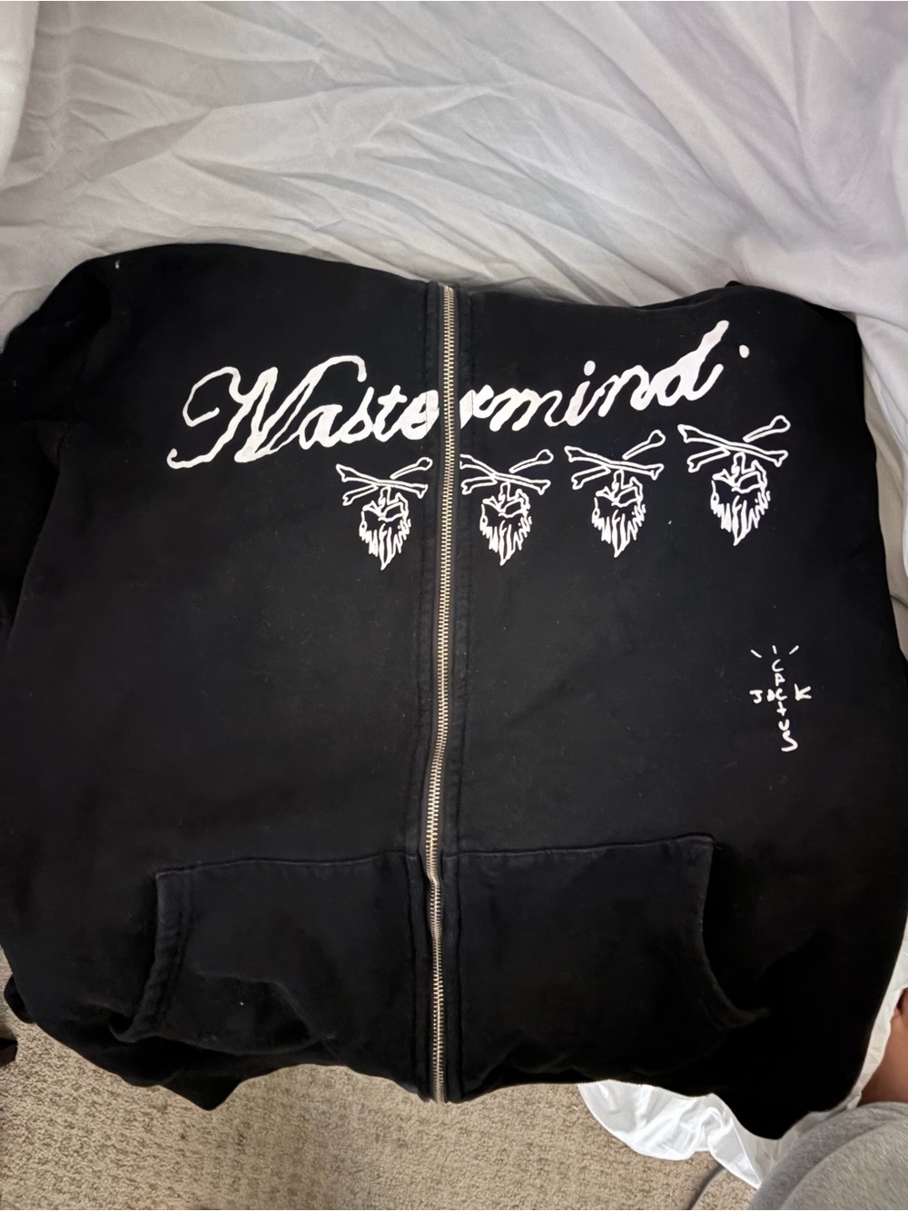 mastermind Japan x cactus jack Black Zip-Up Hoodie with White Skull Logo